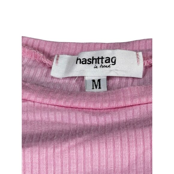 Pink Ribbed Short-Sleeve Cropped T-Shirt by Hashtag - Picture 4 of 8